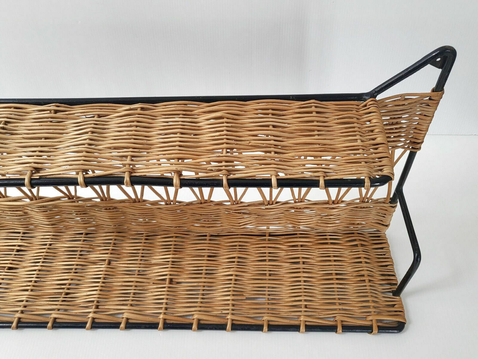 Vintage Wall Shelf Cat Ears 1950 In Rattan & Steel Rockabilly 50s photo for sale