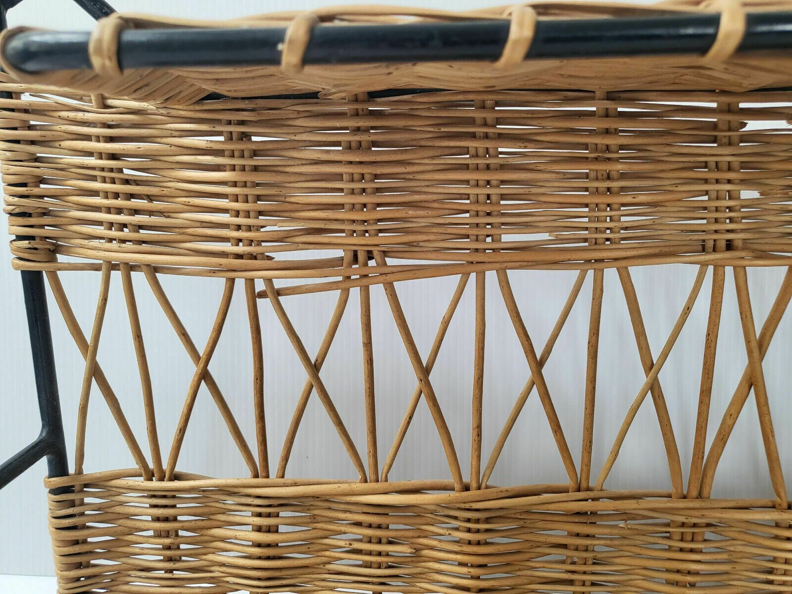 Vintage Wall Shelf Cat Ears 1950 In Rattan & Steel Rockabilly 50s photo buy