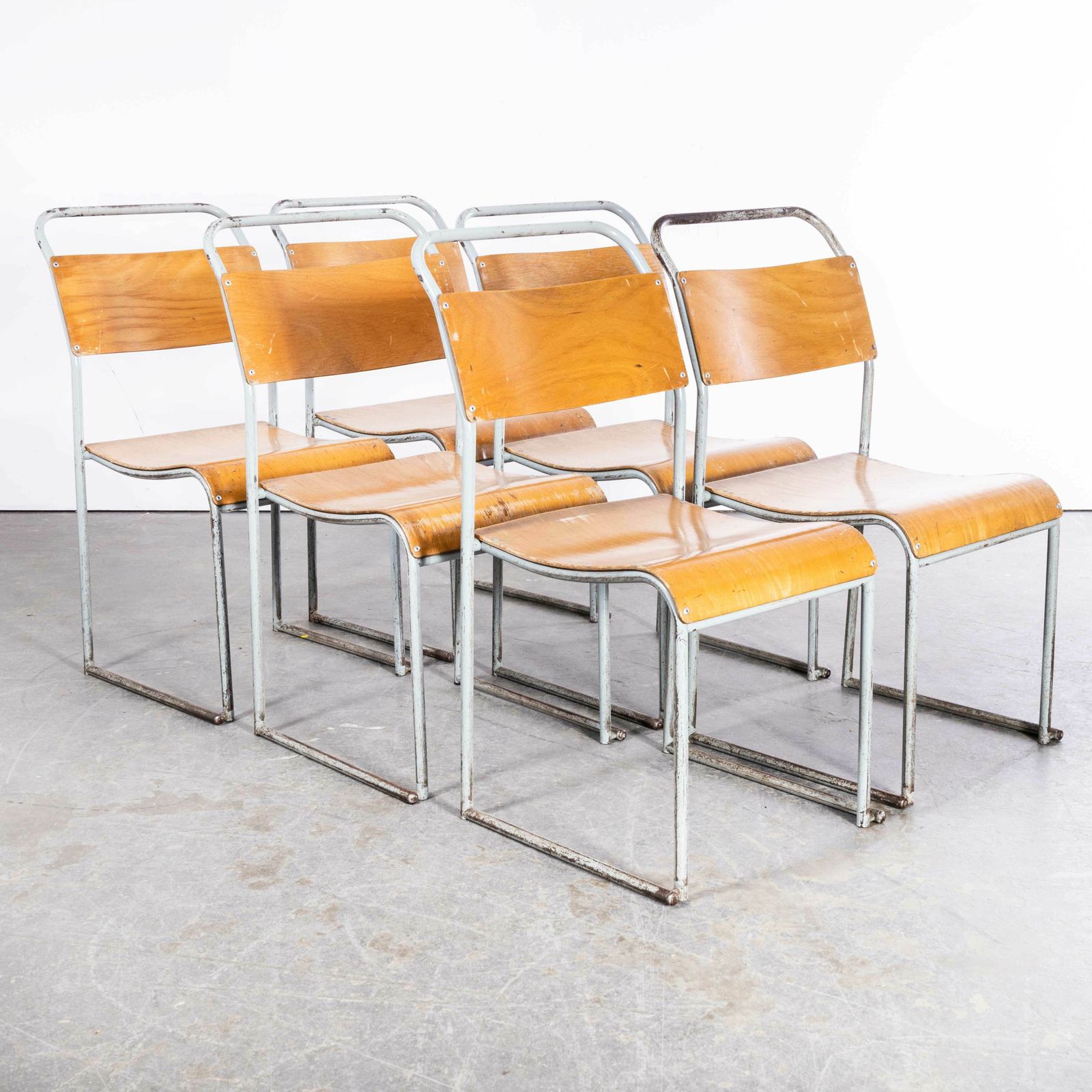 1950’s Dual Tubular Metal Grey Dining Chairs – Set Of Six photo Furniture