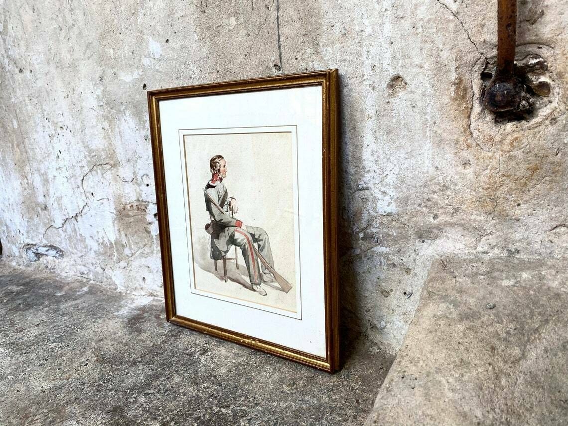 Original Watercolour In Frame   Portrait Of A Soldier   Study   Attributed To James Curnock (1812 1870) photo Art