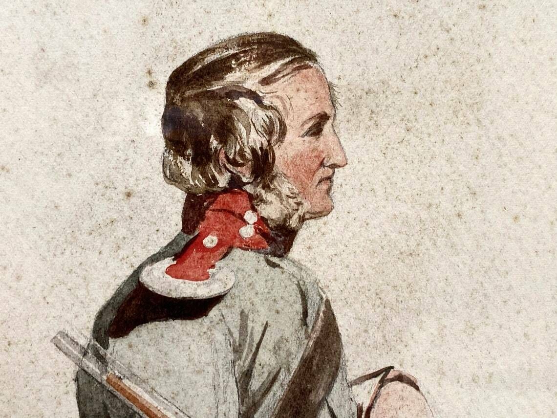 Original Watercolour In Frame   Portrait Of A Soldier   Study   Attributed To James Curnock (1812 1870) photo vinterior