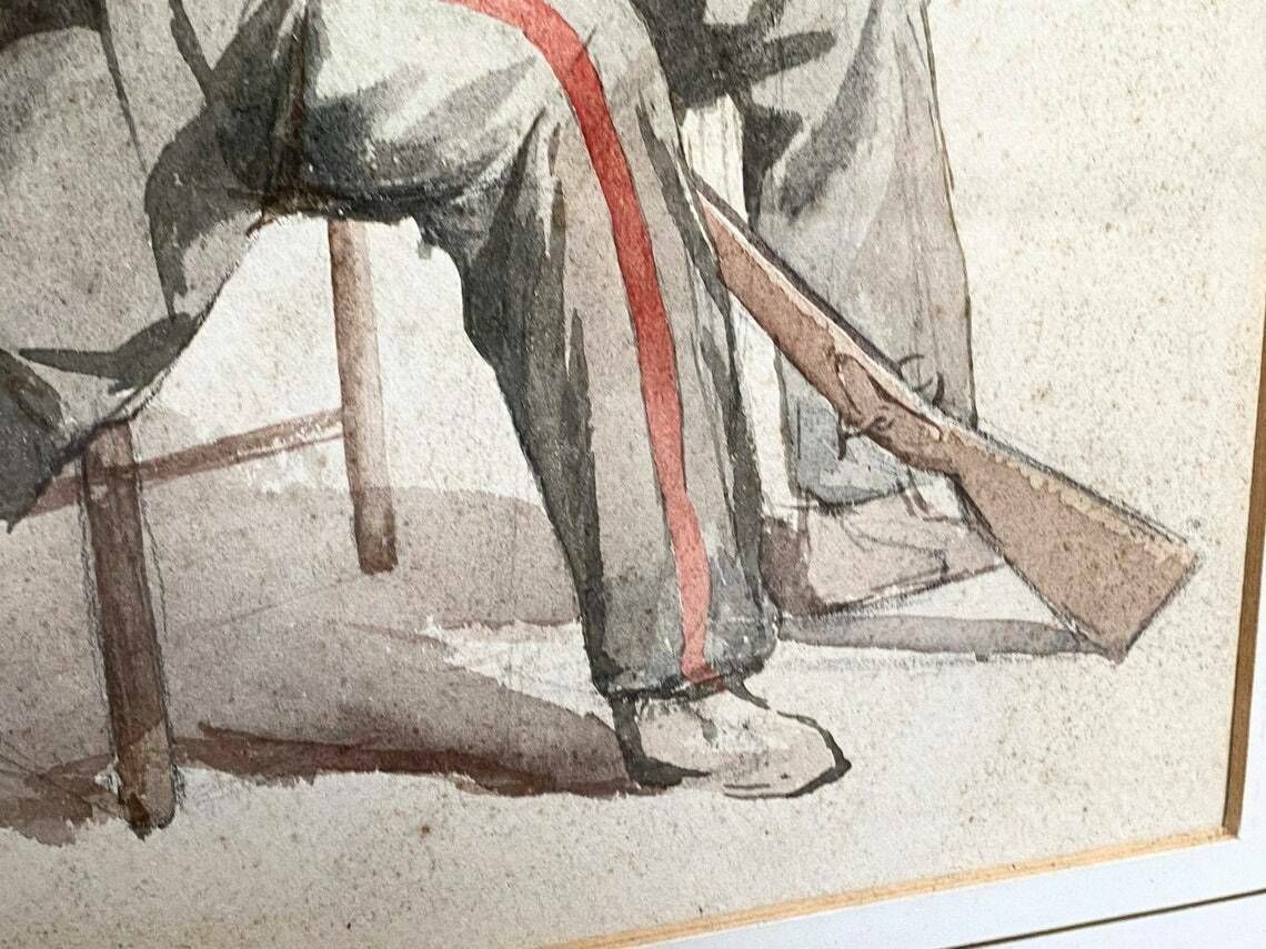 Original Watercolour In Frame   Portrait Of A Soldier   Study   Attributed To James Curnock (1812 1870) photo vintage