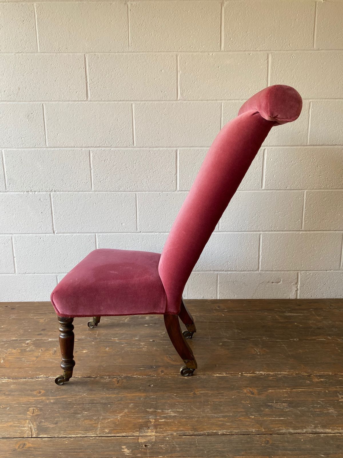 Hot Pink Velvet 19th Century Prayer Chair Bedroom Chair photo for sale