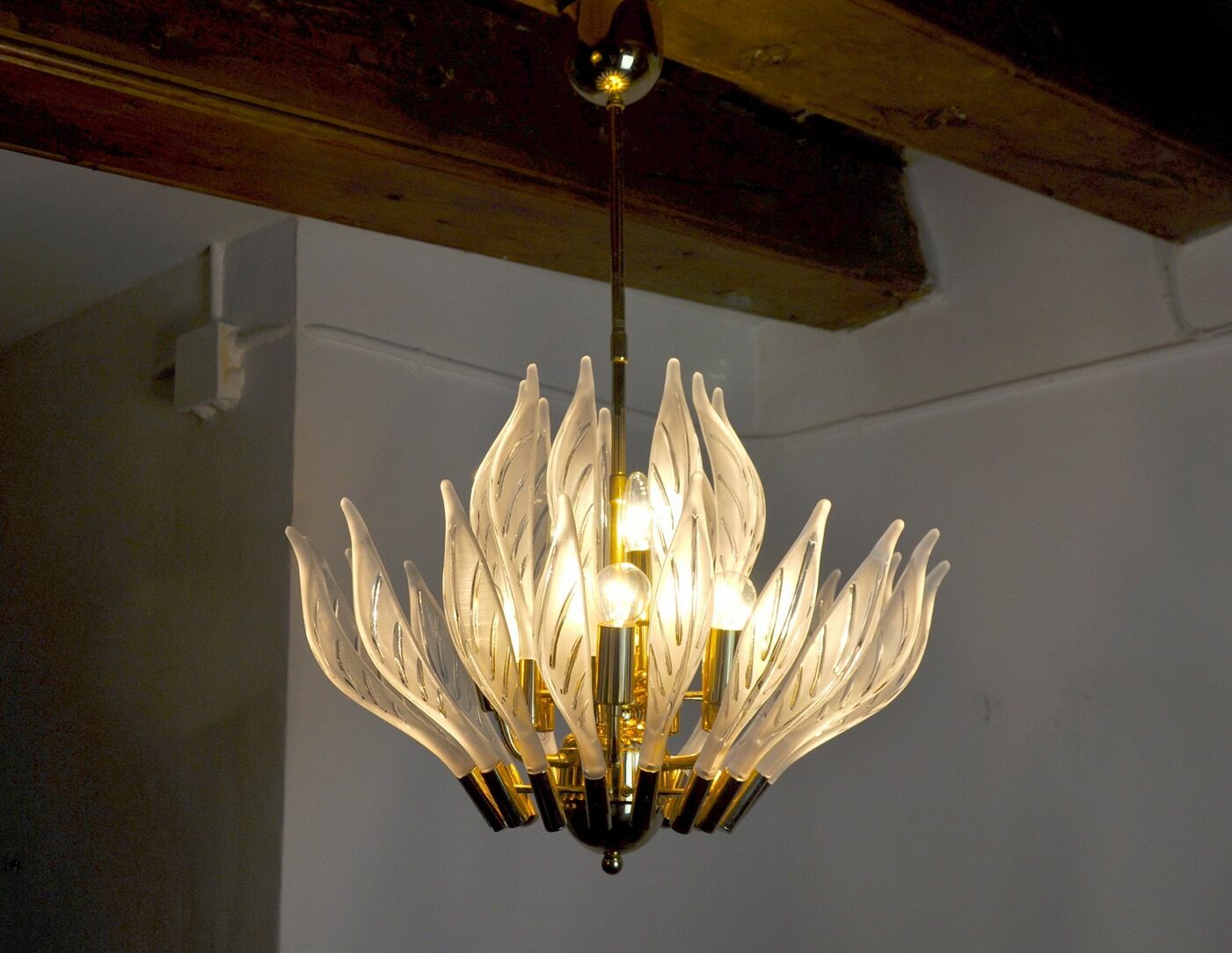 Floral Chandelier By Venini Leaves In Murano Glass Italy, 1970 photo for sale