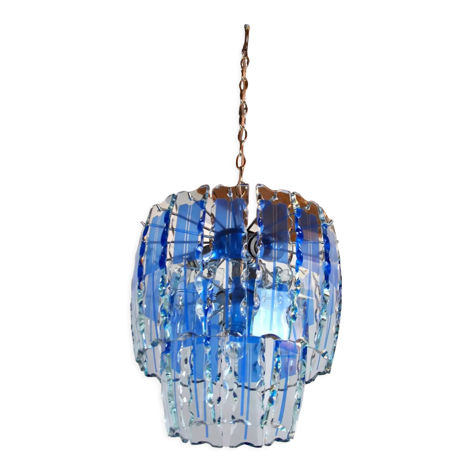 Zero Quattro Chandelier, Murano Blue Cut Glass, Italy, 1970