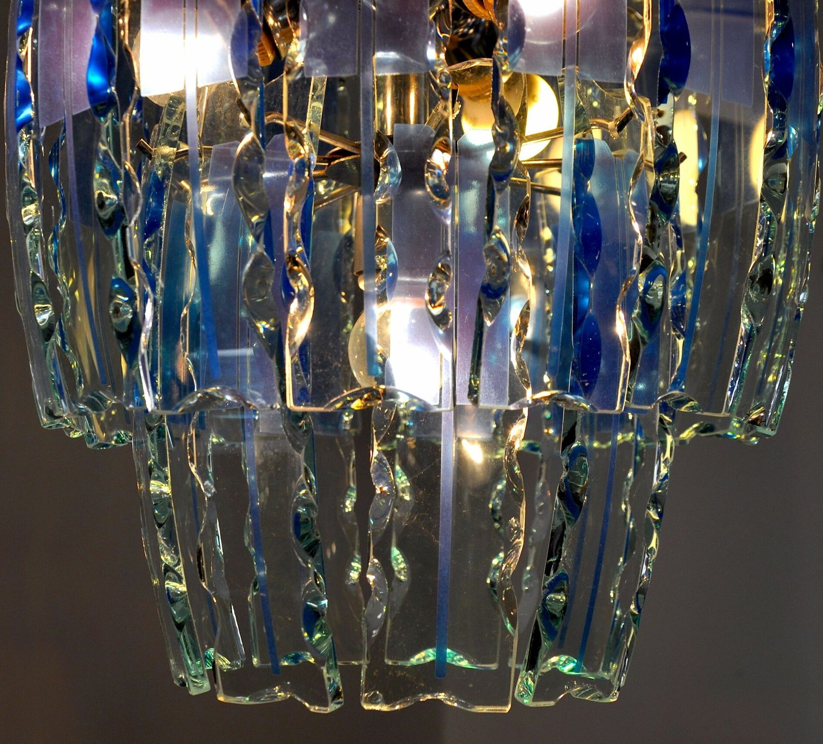 Zero Quattro Chandelier, Murano Blue Cut Glass, Italy, 1970 photo furniture
