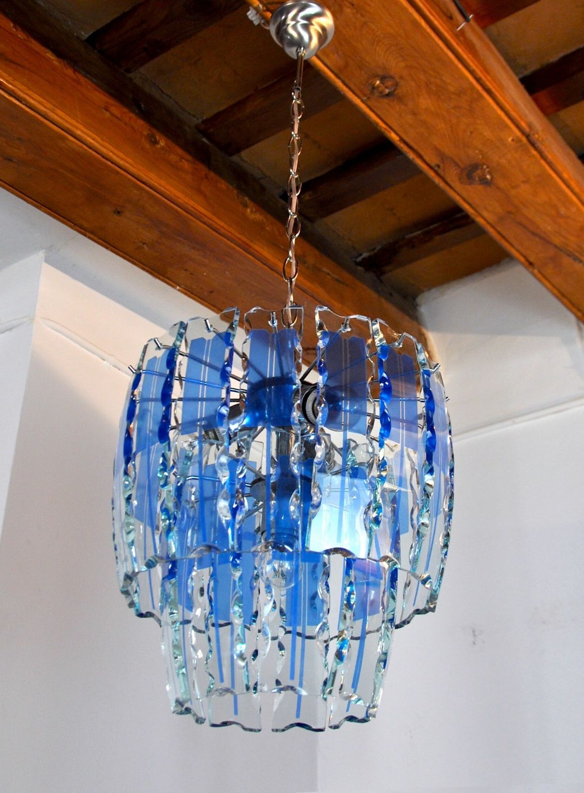 Zero Quattro Chandelier, Murano Blue Cut Glass, Italy, 1970 photo 2534.0