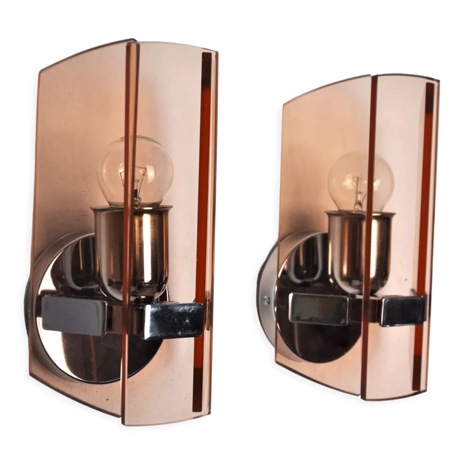 Pair Of Veca Wall Lamps In Pink Murano Glass Italy 1970