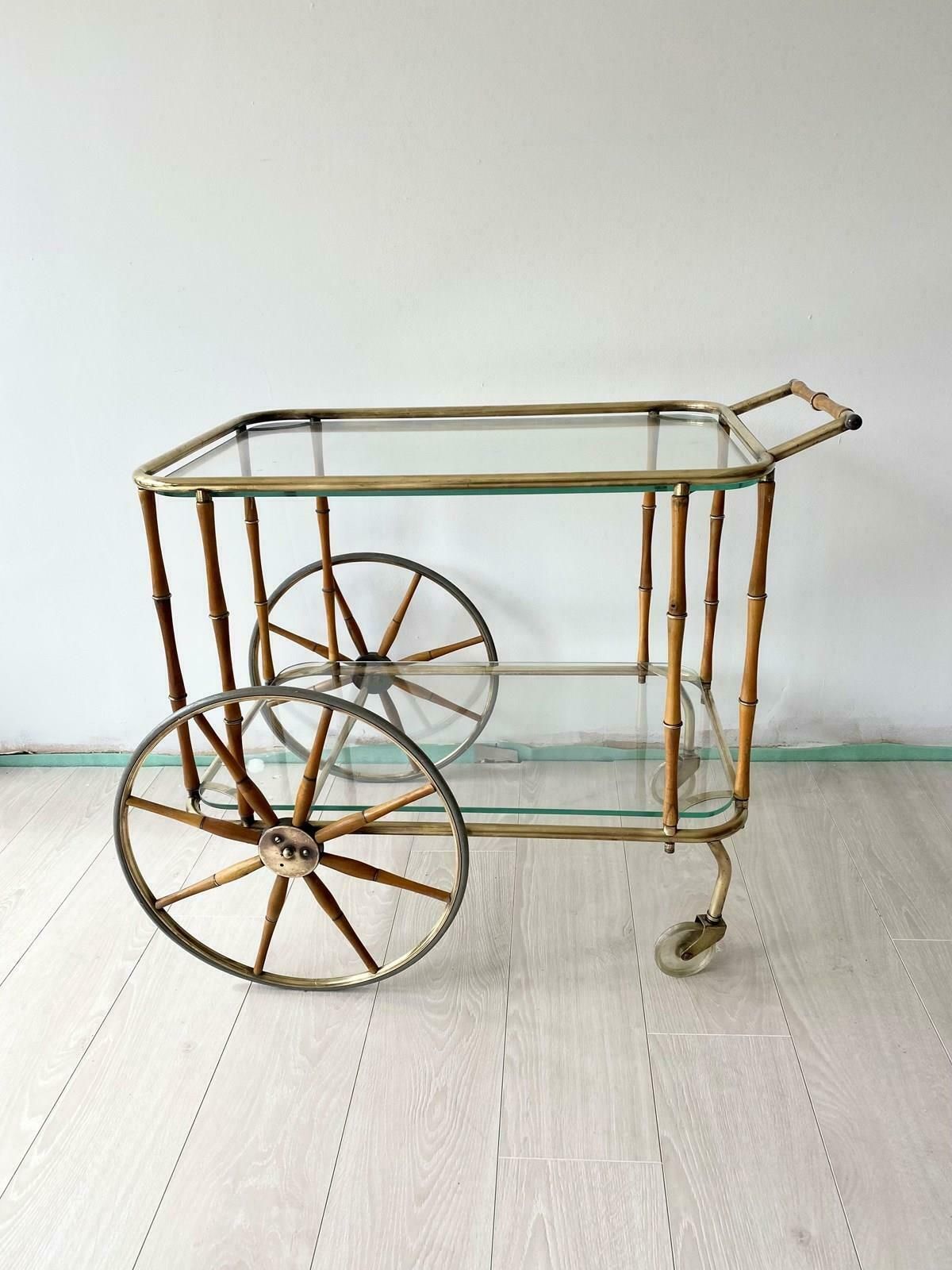 Maison Jansen Faux Bamboo & Brass Drinks Trolley photo furniture