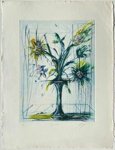 Jean Marie Guiny Signed Carborundum Engraving May Flowers Bouquet Flowers