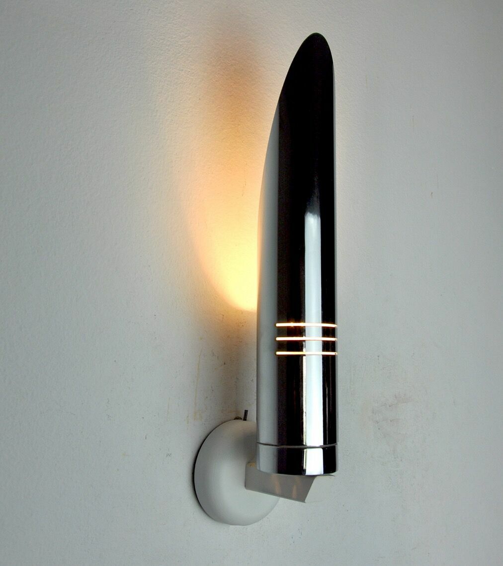 Tubular Space Age Wall Lamp, Chromed Metal, Italy, 1970 photo for sale