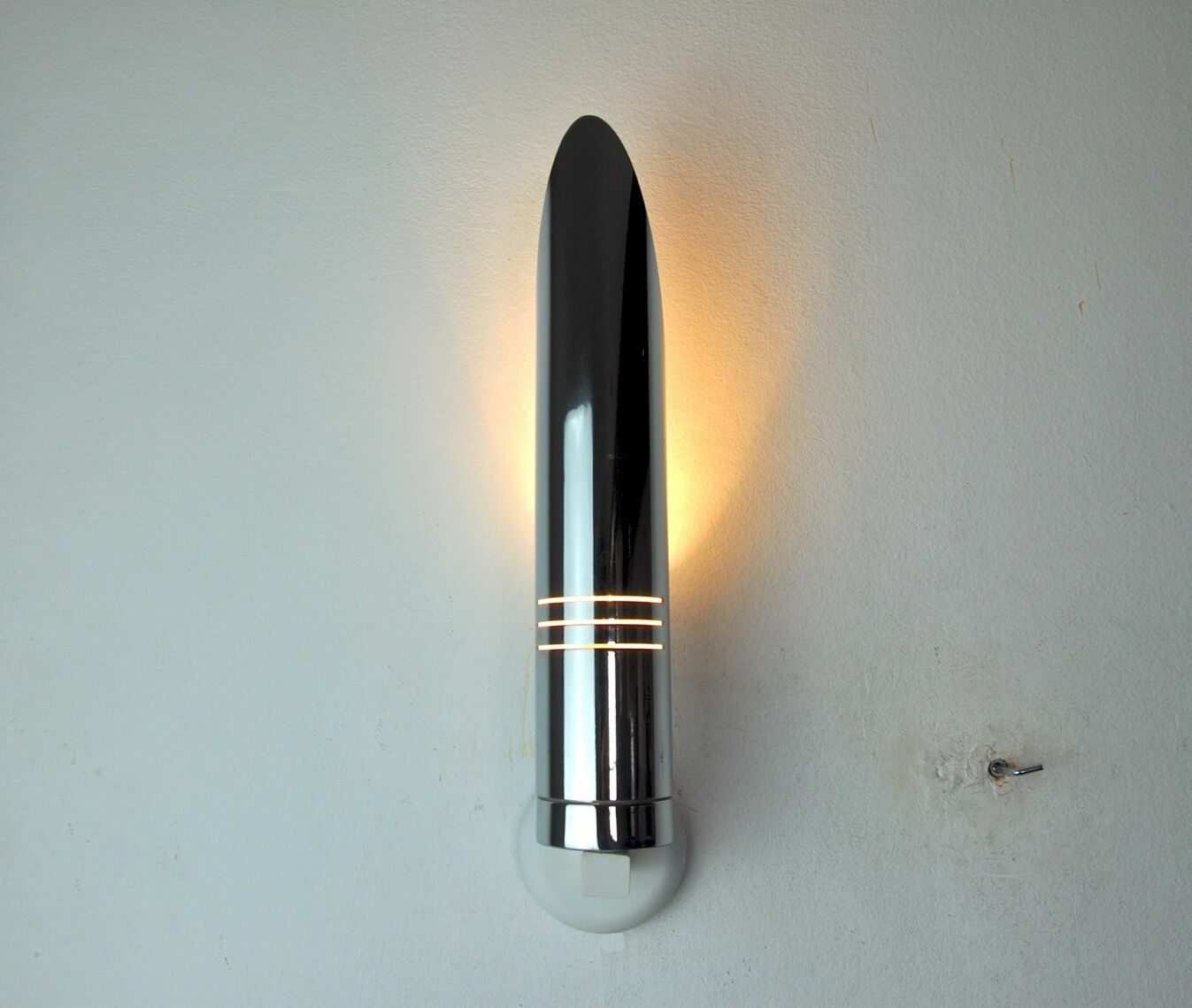 Tubular Space Age Wall Lamp, Chromed Metal, Italy, 1970 photo vintage