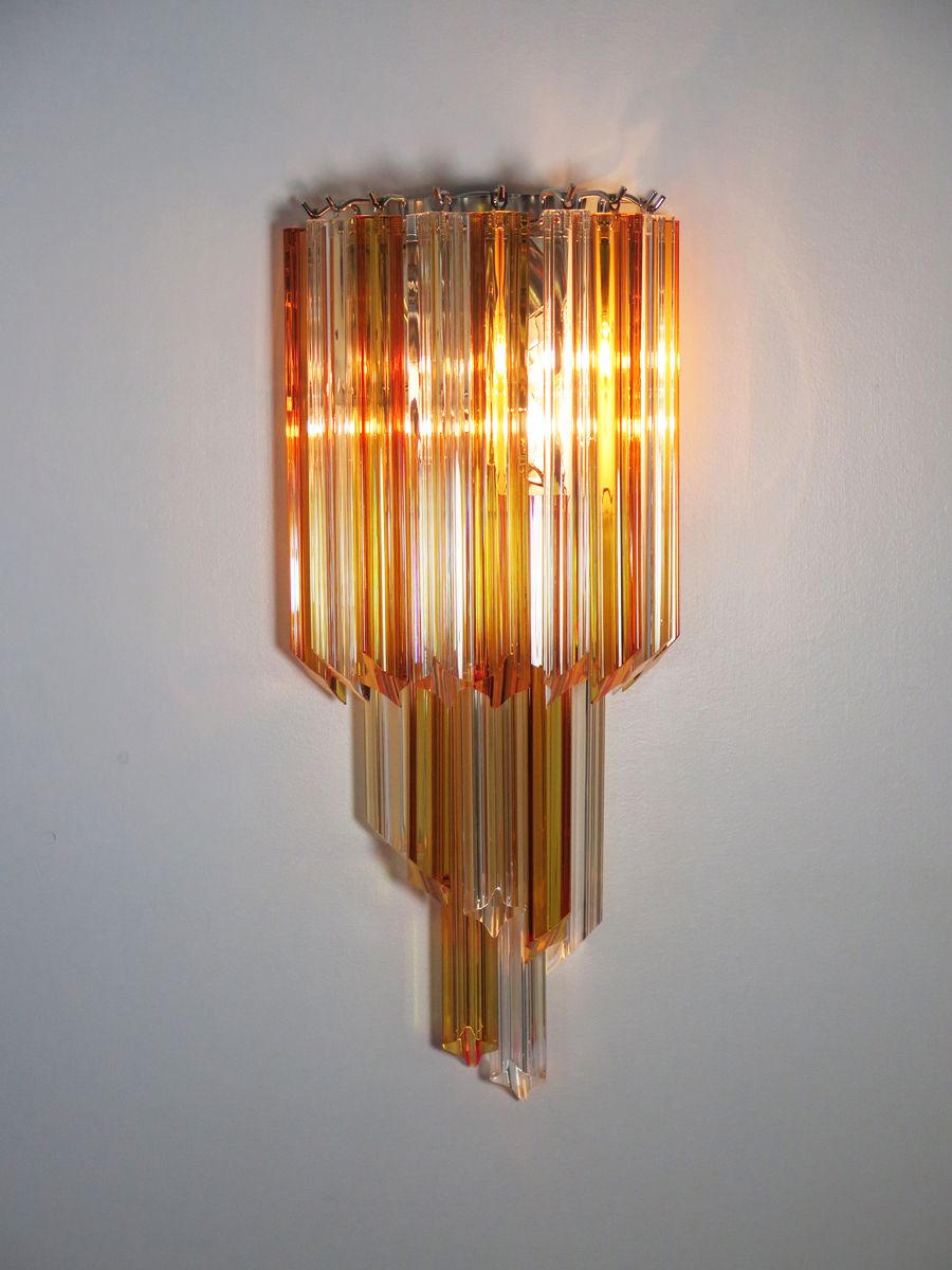 Lighting Pair Of Vintage Murano Wall Sconce – 32 Quadriedri Amber And Trasparent Prism photo