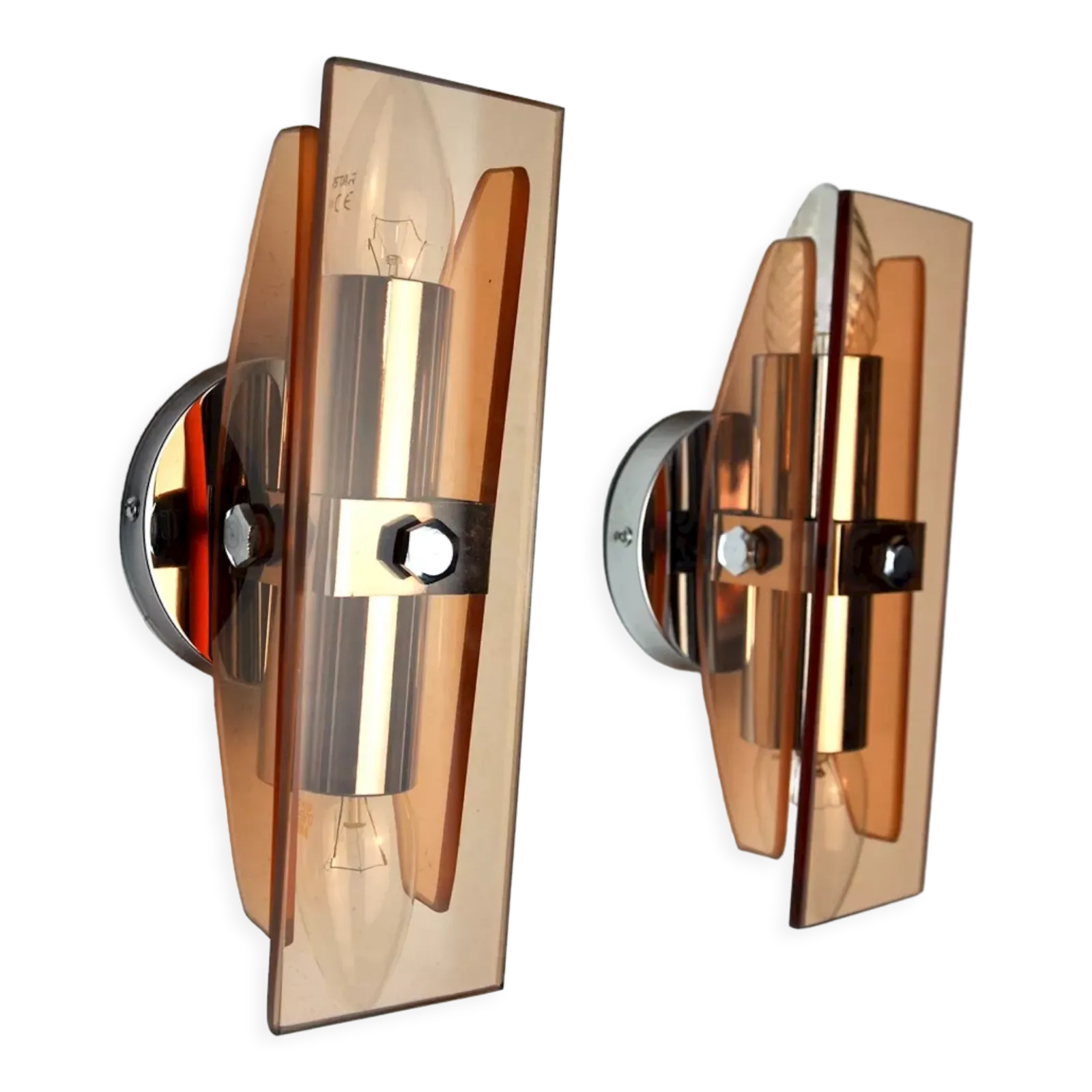 Pair Of Veca Sconces In Pink Murano Glass Italy 1970