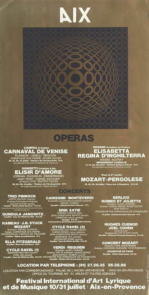 Vasarely Victor  Golden Offset Poster  Art Lyrique Aix En Provenc E Festival