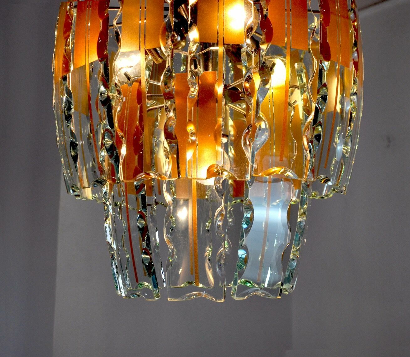 Zero Quattro Chandelier In Brown Cut Glass From Murano Italy 1970 photo for sale