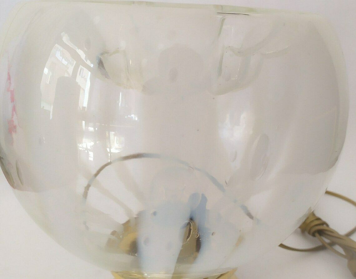 Table Lamp In White And Transparent Murano Glass Vintage Design Mazzega Zuccheri Nason Gold Base photo vinterior