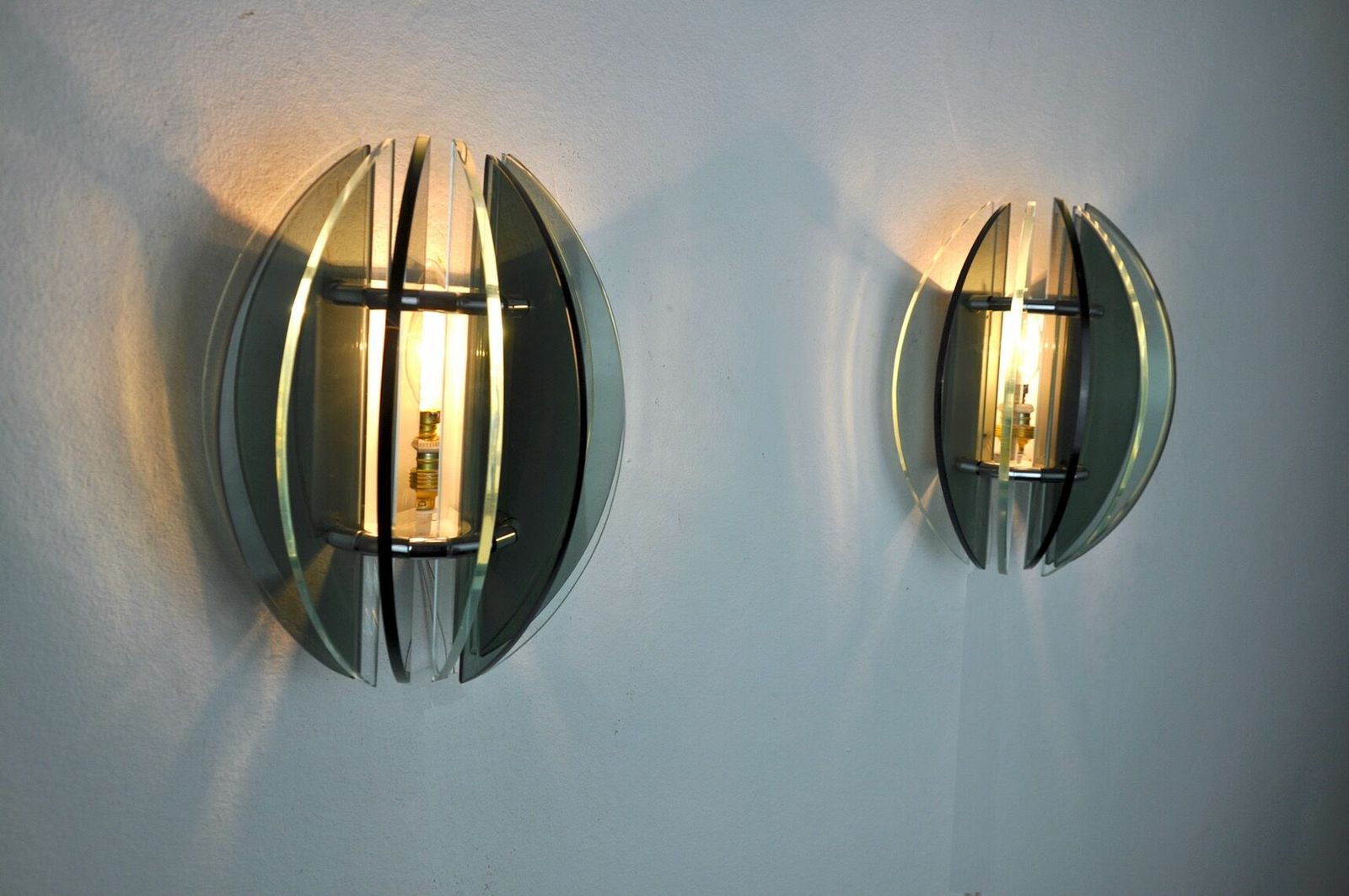 photo for sale Pair Of Veca Sconces, Two Tone Murano Glass, Italy, 1960s