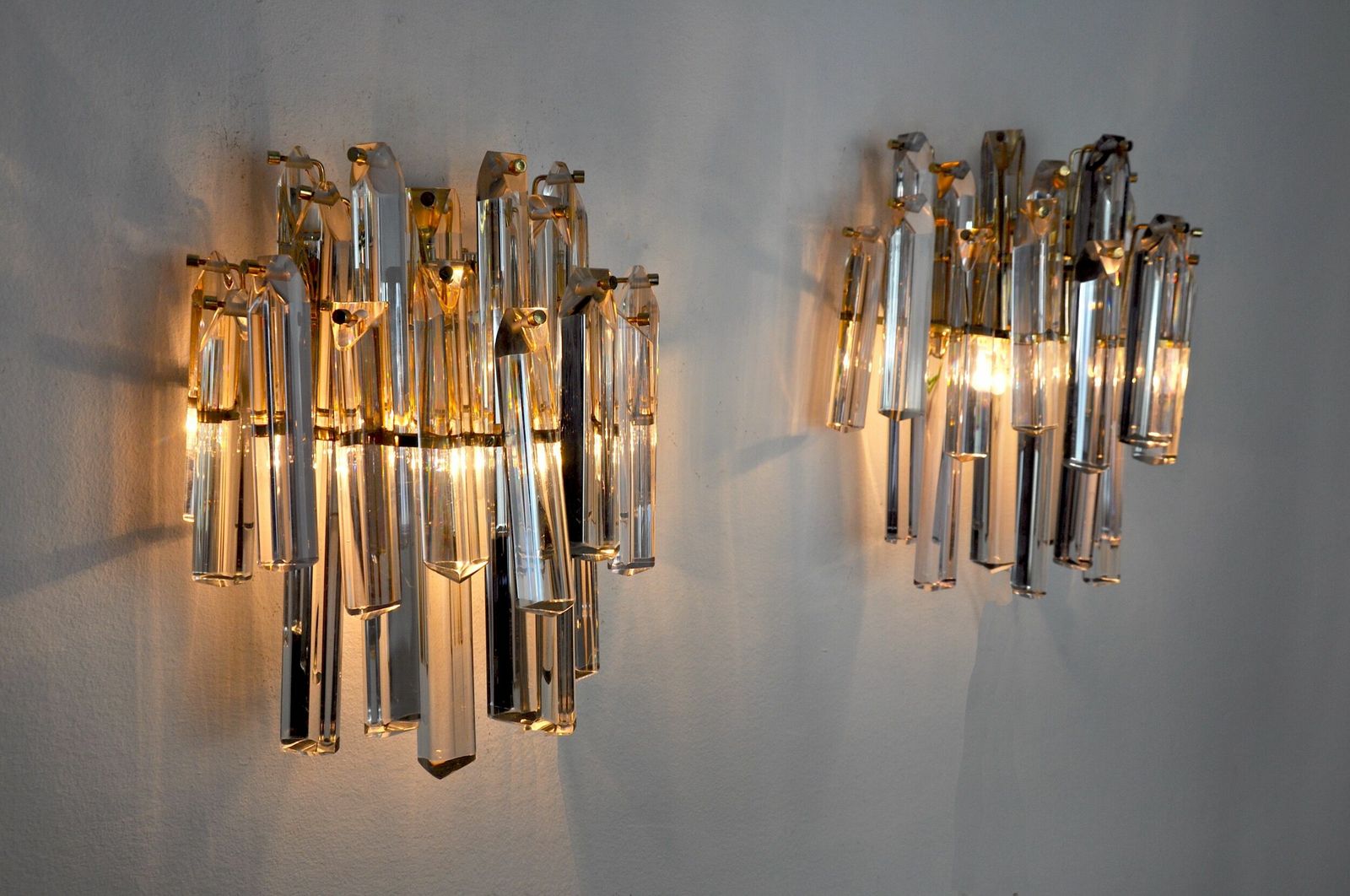 Pair Of Venini Sconces, 2 Levels, Murano Glass, Italy, 1970 photo for sale