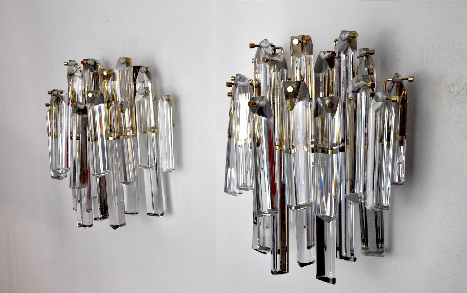 Pair Of Venini Sconces, 2 Levels, Murano Glass, Italy, 1970 photo 1897.0