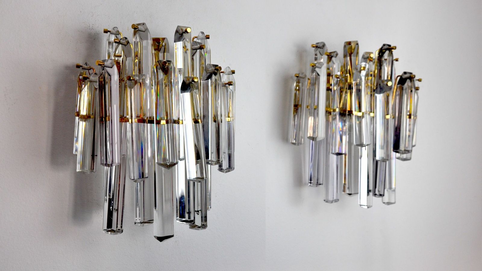 Pair Of Venini Sconces, 2 Levels, Murano Glass, Italy, 1970 photo vintage