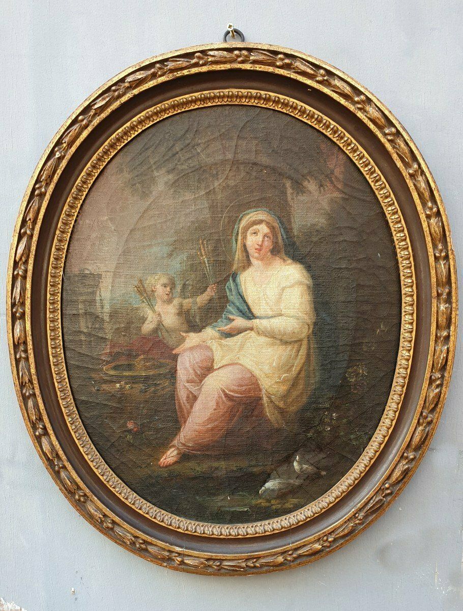 Painting Virgin Before The Instruments Of The Passion, Framed, Eighteenth Century