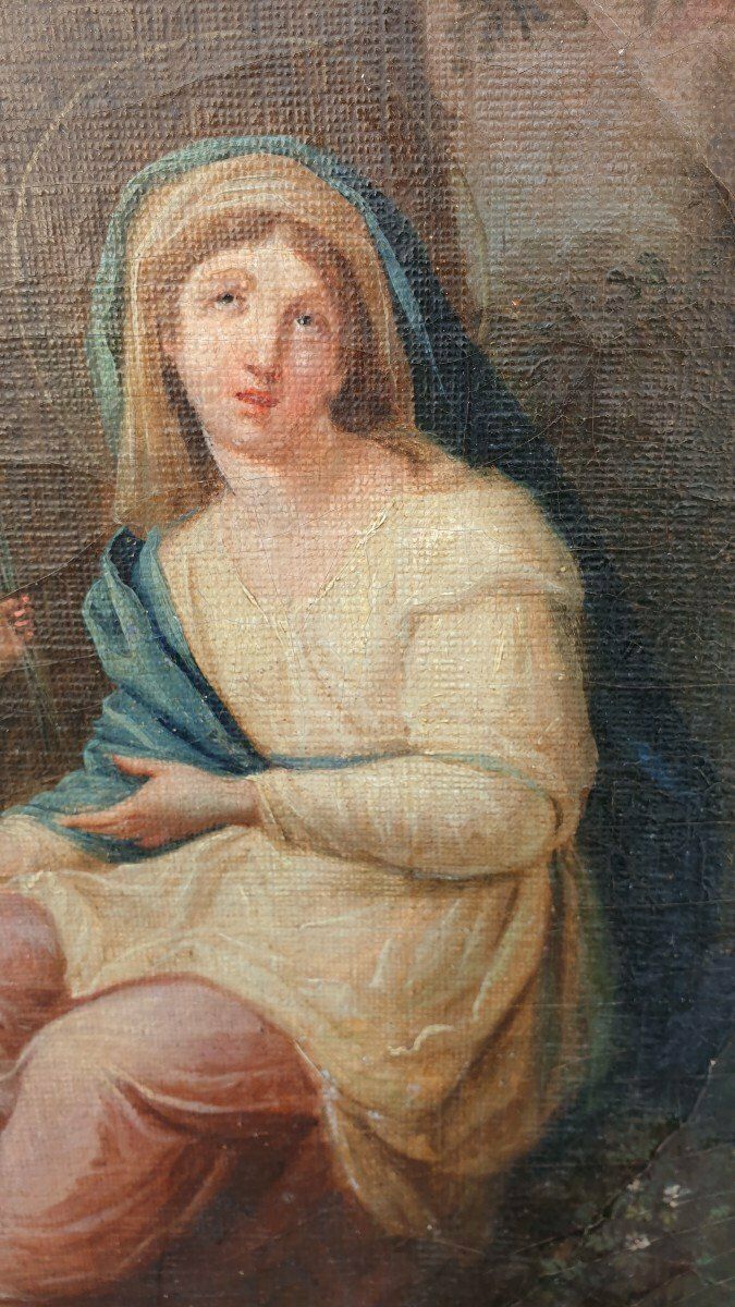 Painting Virgin Before The Instruments Of The Passion, Framed, Eighteenth Century photo for sale