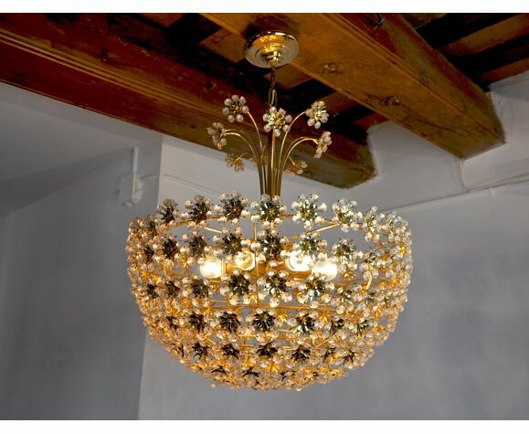Floral Chandelier In Cut Crystals By Bakalowits And Söhne, Austria, 1970 photo for sale