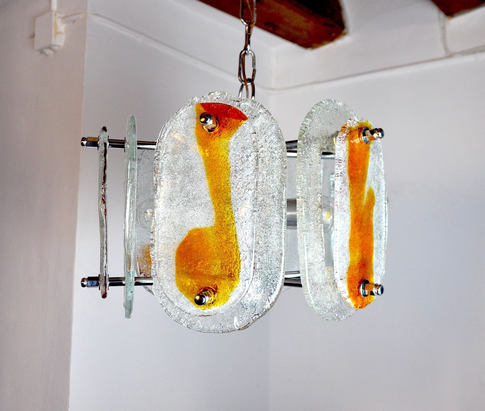Mazzega Murano Chandelier, Orange Frosted Glass, Italy, 1970 photo 1897.0
