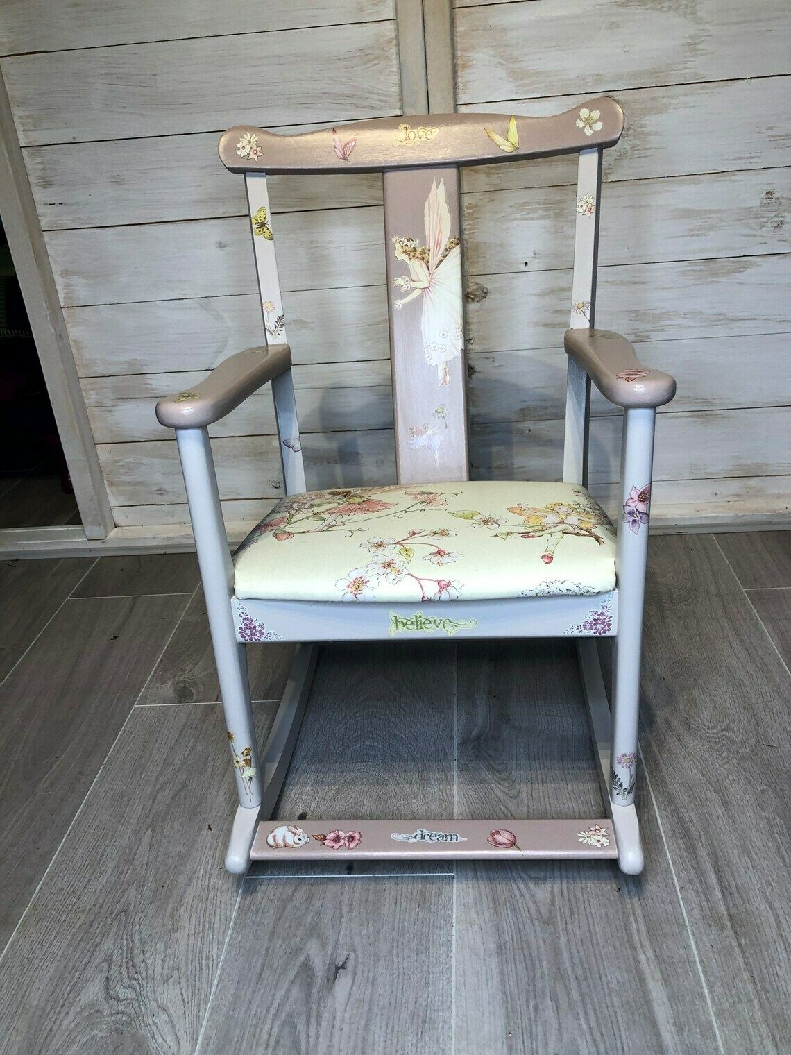 photo for sale Children’s Chair – Re Upholstered – Upcycled – Vintage – Nursery Furniture   Children’s Rocking Chair Painted Furniture  Fairy Theme