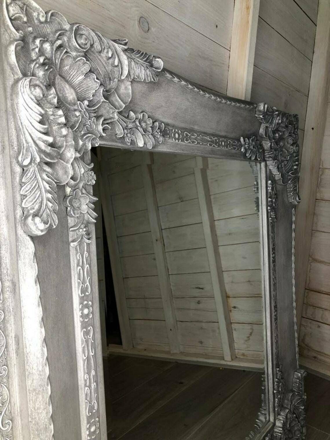 Mirror – Recreated Large Carved Bevelled Mirror – Defining Wax To Detail – Grey – Statement Mirror – Bedroom – Bathroom   Living Room photo vinterior