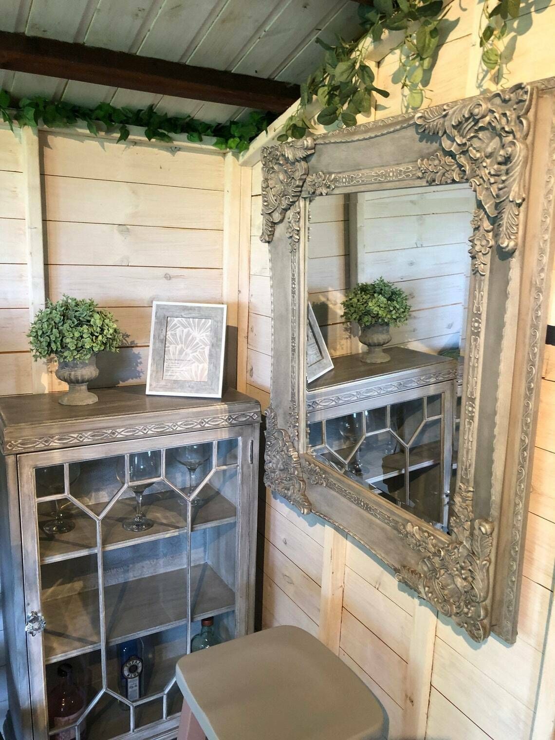 Mirror – Recreated Large Carved Bevelled Mirror – Defining Wax To Detail – Grey – Statement Mirror – Bedroom – Bathroom   Living Room photo vintage
