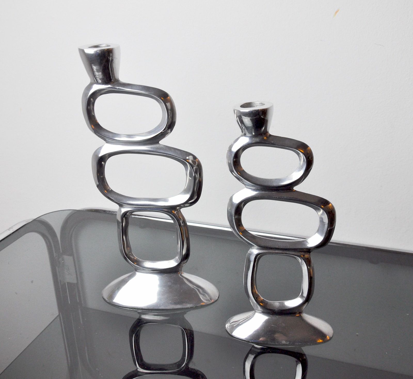Pair Of Circle Candlesticks By Matthew Hilton, England, 1980 photo for sale