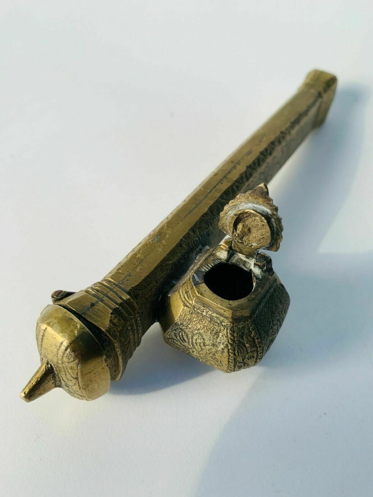 photo for sale Antique Oriental Brass Brush & Ink Holder