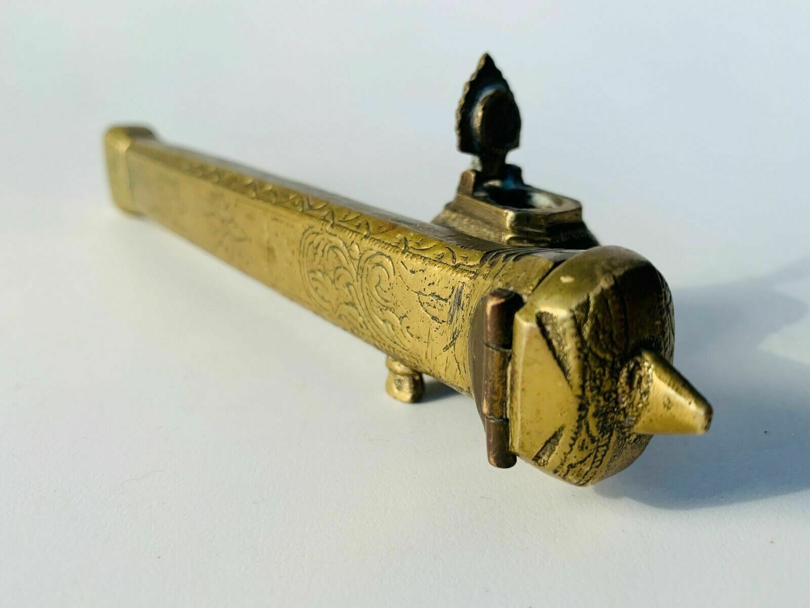 60.0 Antique Oriental Brass Brush & Ink Holder photo