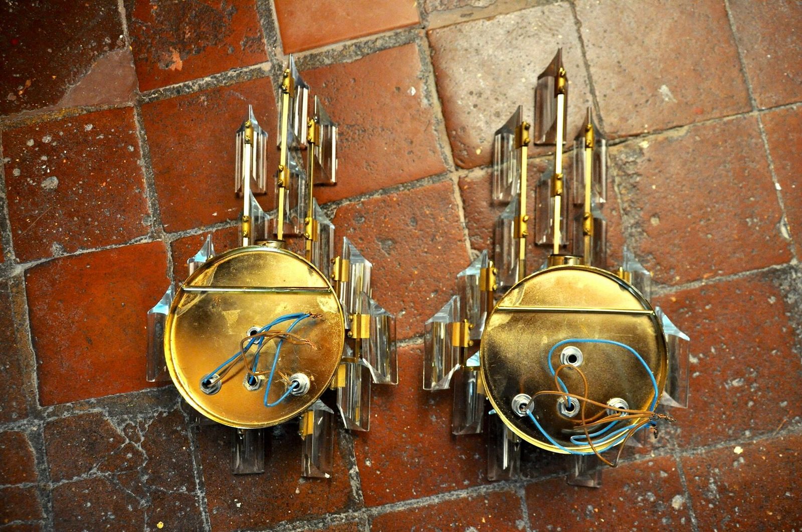 Pair Of Oscar Torlasco Sconces, Triedri Glass, Italy, 1970 photo Lighting