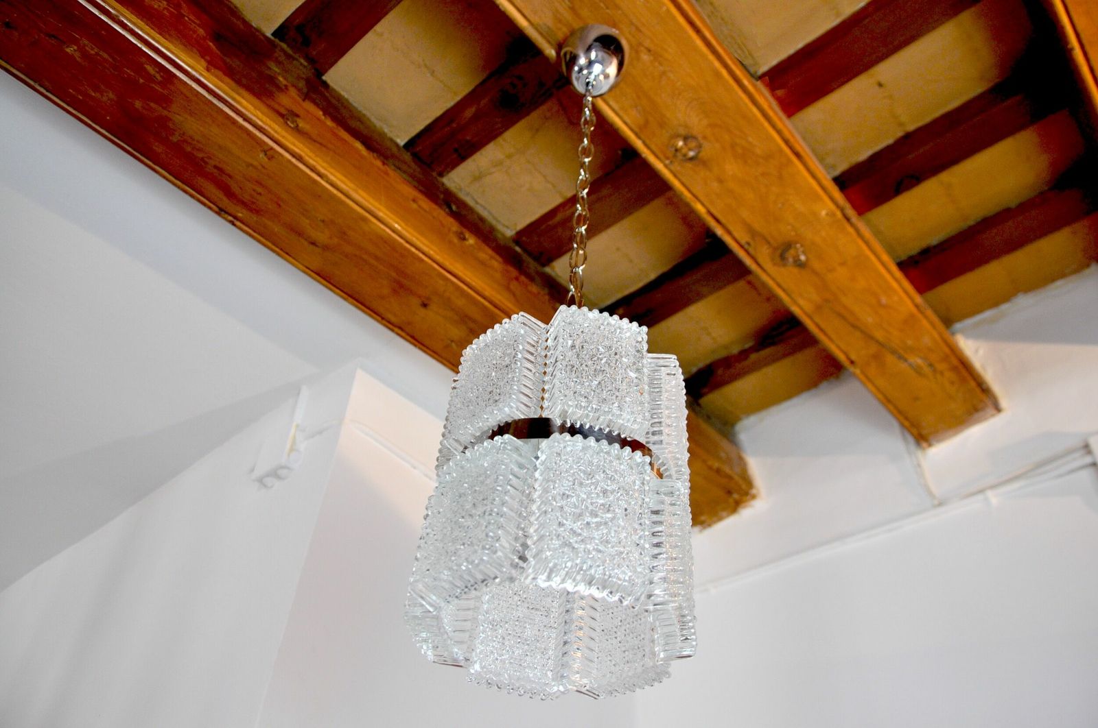 Chandelier By Kaiser Leuchten In Frosted Glass Germany 1960 photo vintage