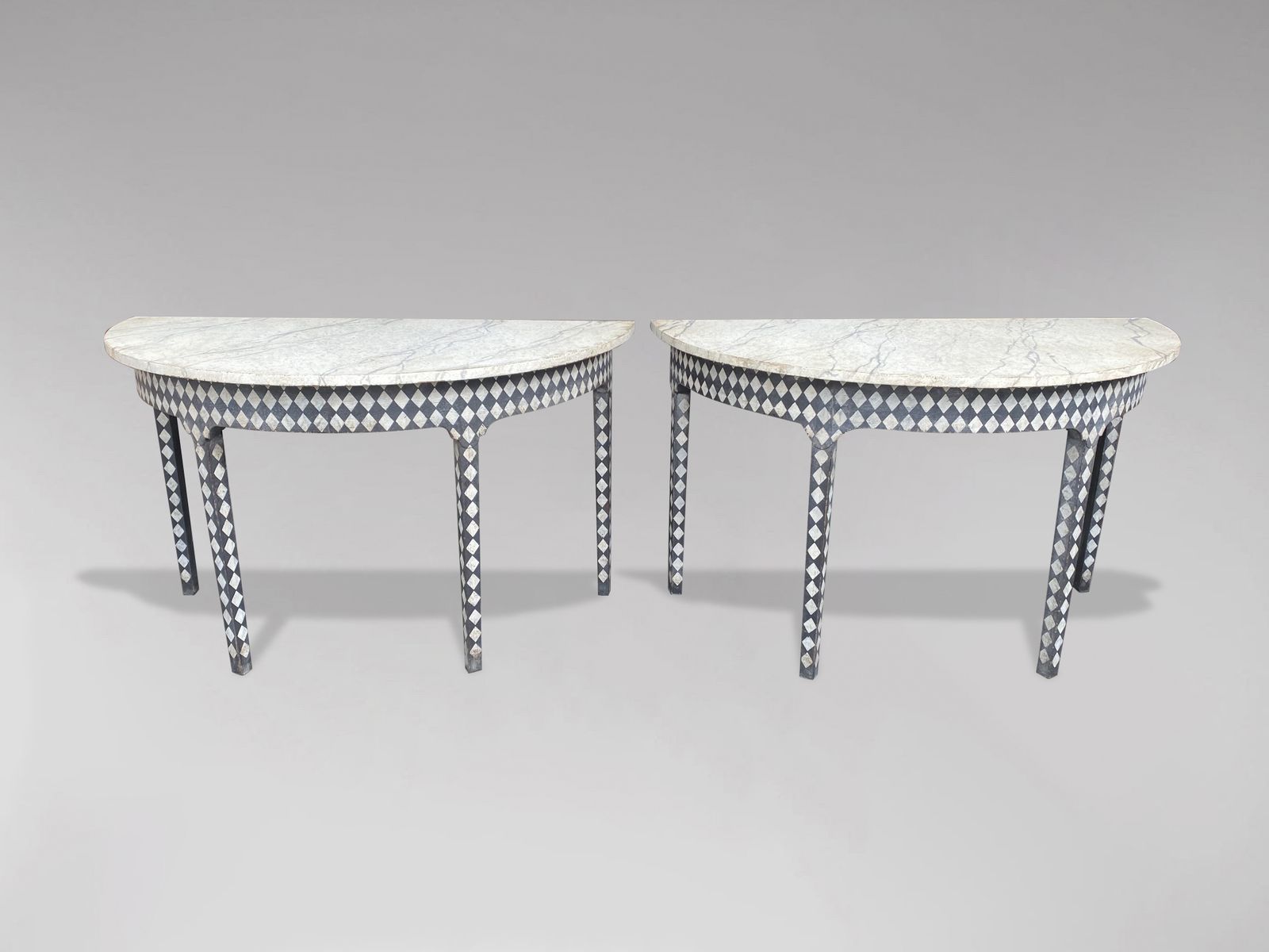Pair Of 19th Century Painted Demi Lune Console Tables