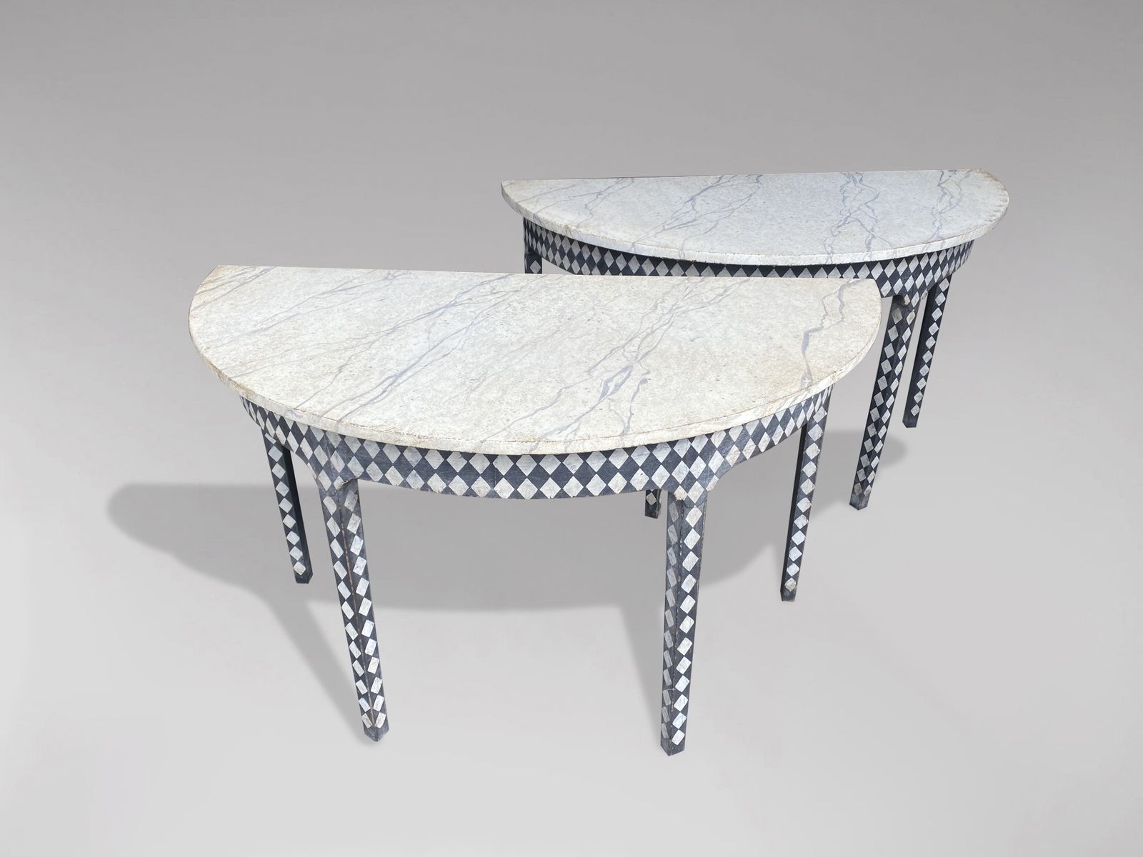 Pair Of 19th Century Painted Demi Lune Console Tables photo Furniture