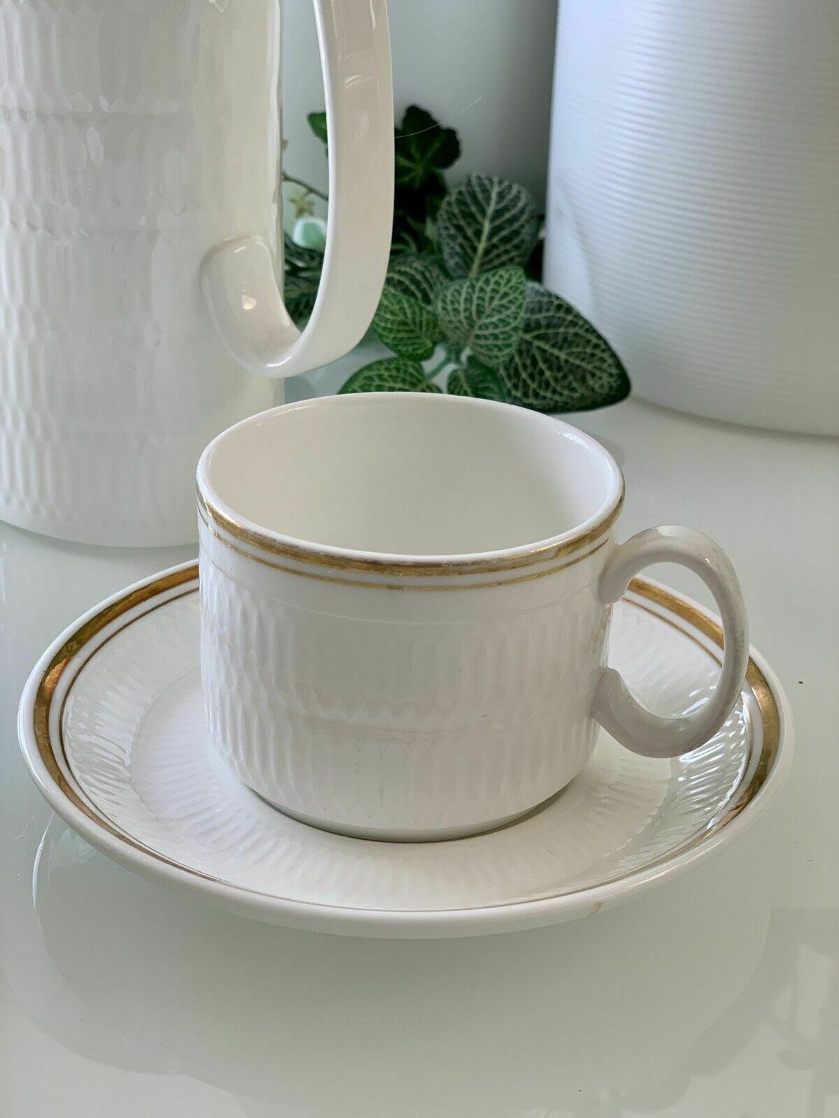 photo furniture Antique Royal Doulton Coffee Pot, 3 Cups & Saucers, 2 Lidded Pots & Gravy Boat