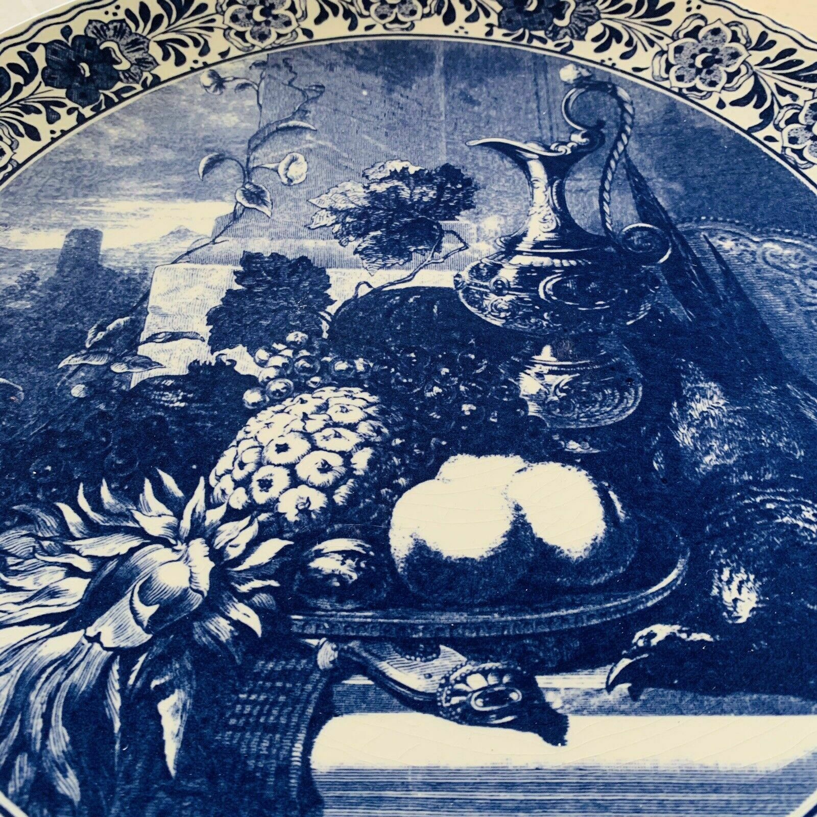 Vintage Delfts Blauw Chemkefa Xl Porcelain Wall Plate 1960’s 33cm Rare Design photo for sale