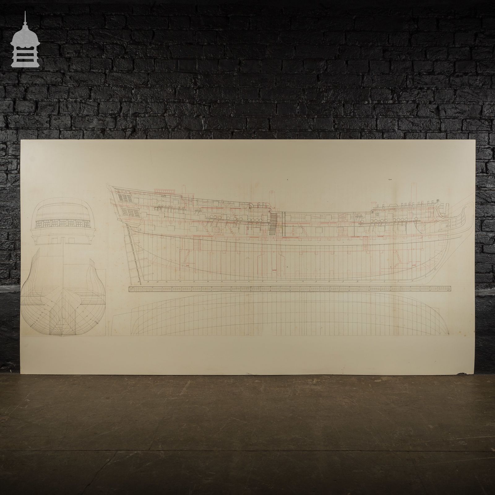 Huge Scale Diagram Of 3rd Rate Maritime Nautical War Ship