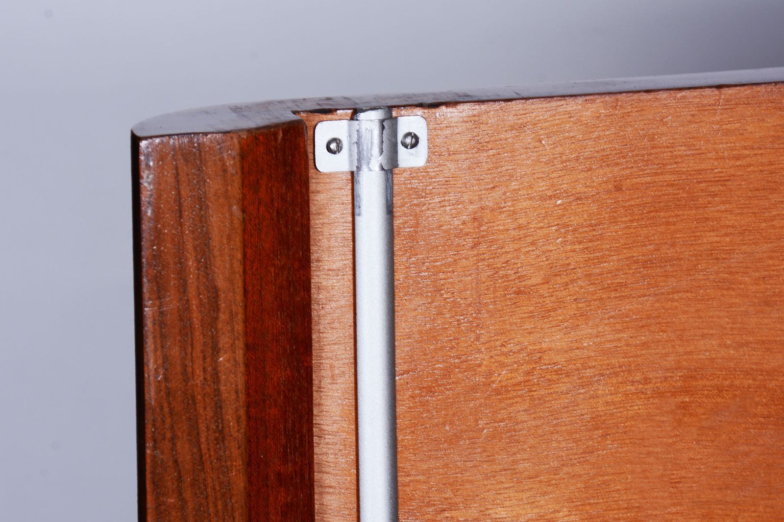 Restored Walnut Bauhaus Sideboard By Robert Slezak, Chrome Plated Steel, Czechia, 1930s photo vinterior