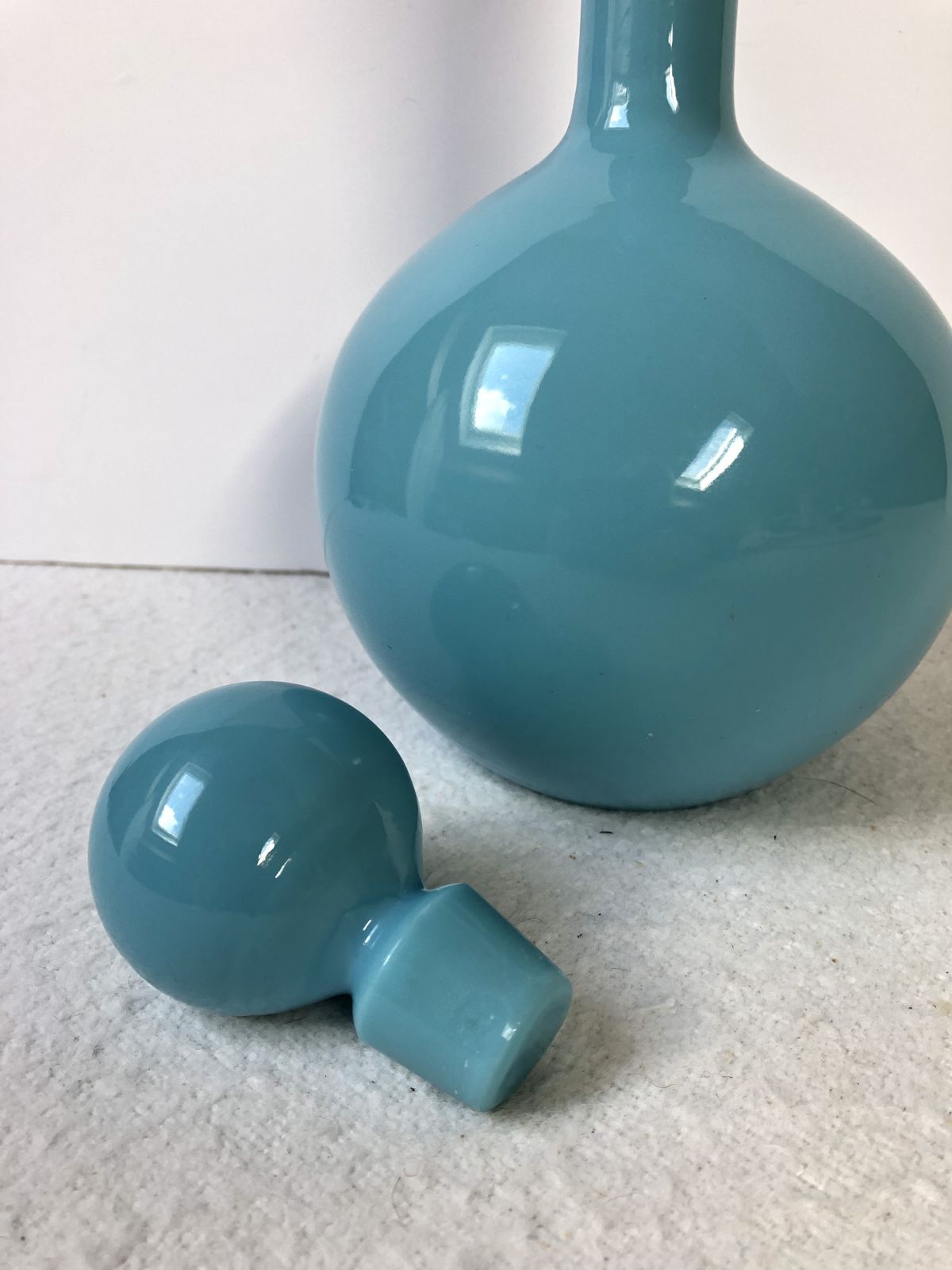 A French Vintage Portieux Vallerysthal Turquoise Opaline Glass Decanter. photo for sale