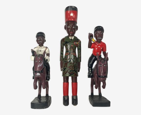 Set Of 3 Large African Baule Figurines Ivory Coast 1970s