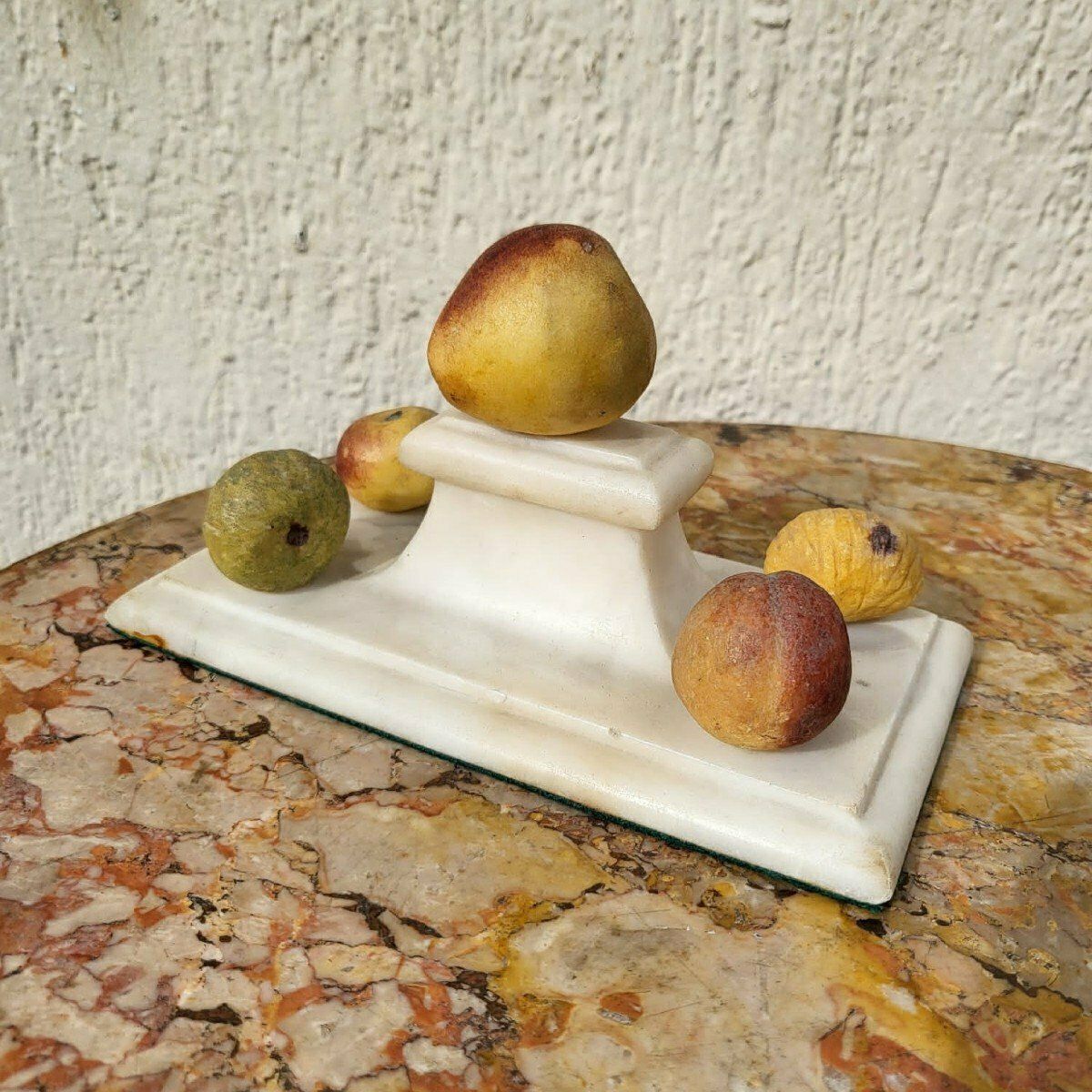 Pair Of Marble Paperweight With Fruits, Xixth Century photo for sale