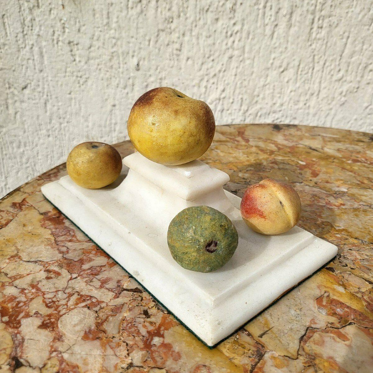 Pair Of Marble Paperweight With Fruits, Xixth Century photo Home Decor