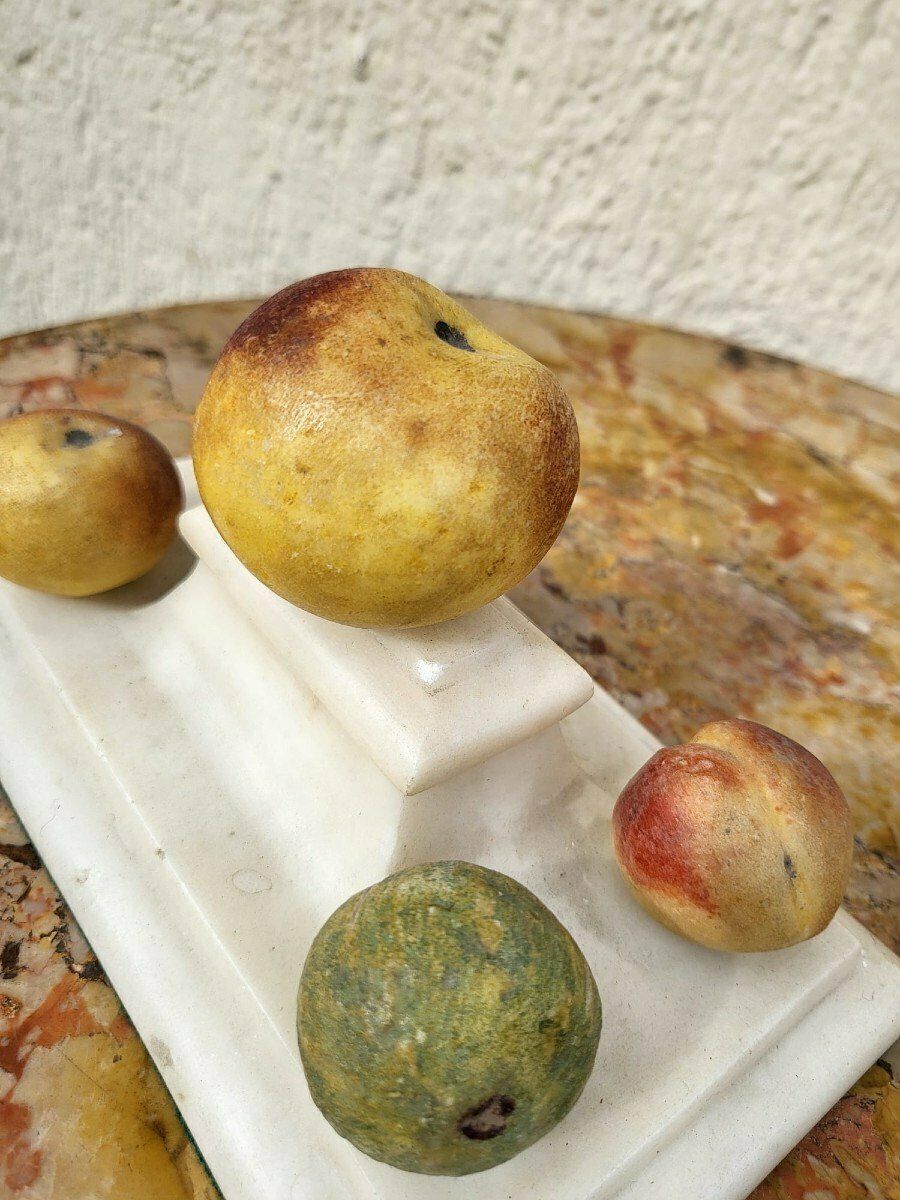 Pair Of Marble Paperweight With Fruits, Xixth Century photo 726.0