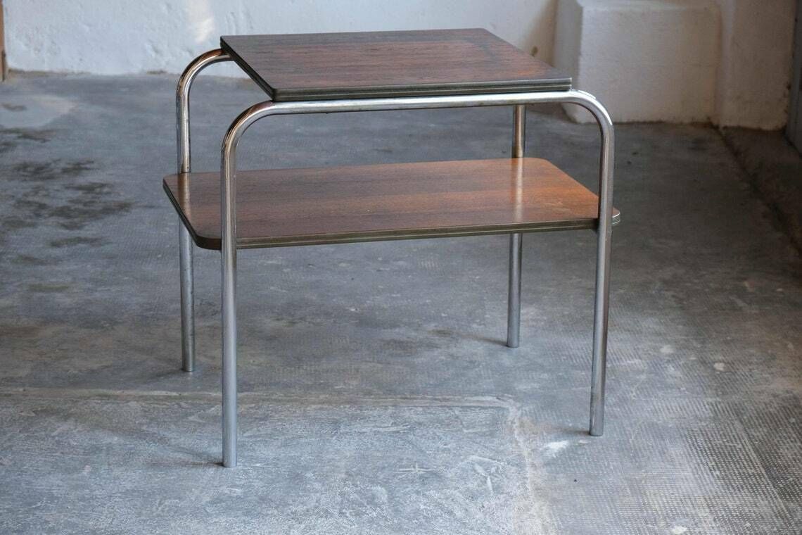 Large Bauhaus Side Table / Bauhaus Shelf In Dark Brown