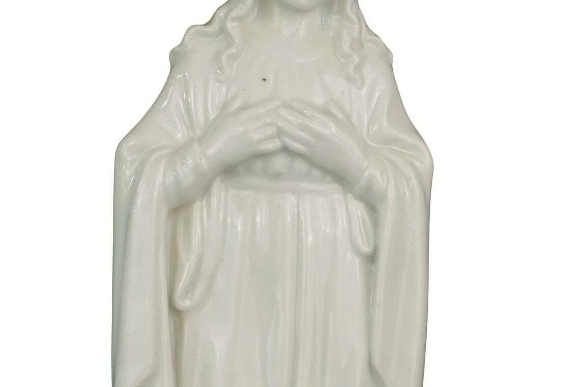 Virgin Mary Wall Hanging Figurine, French Religious Porcelain Madonna photo for sale
